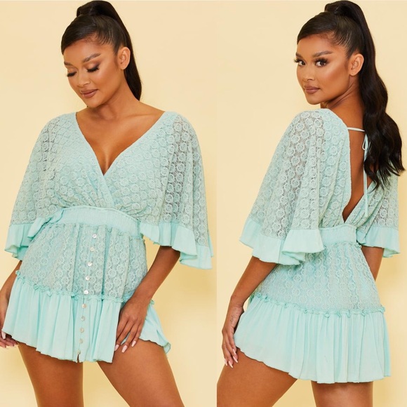 *24 FRIDAY SALE* Tropicana Mint Lace Romper - Picture 6 of 8